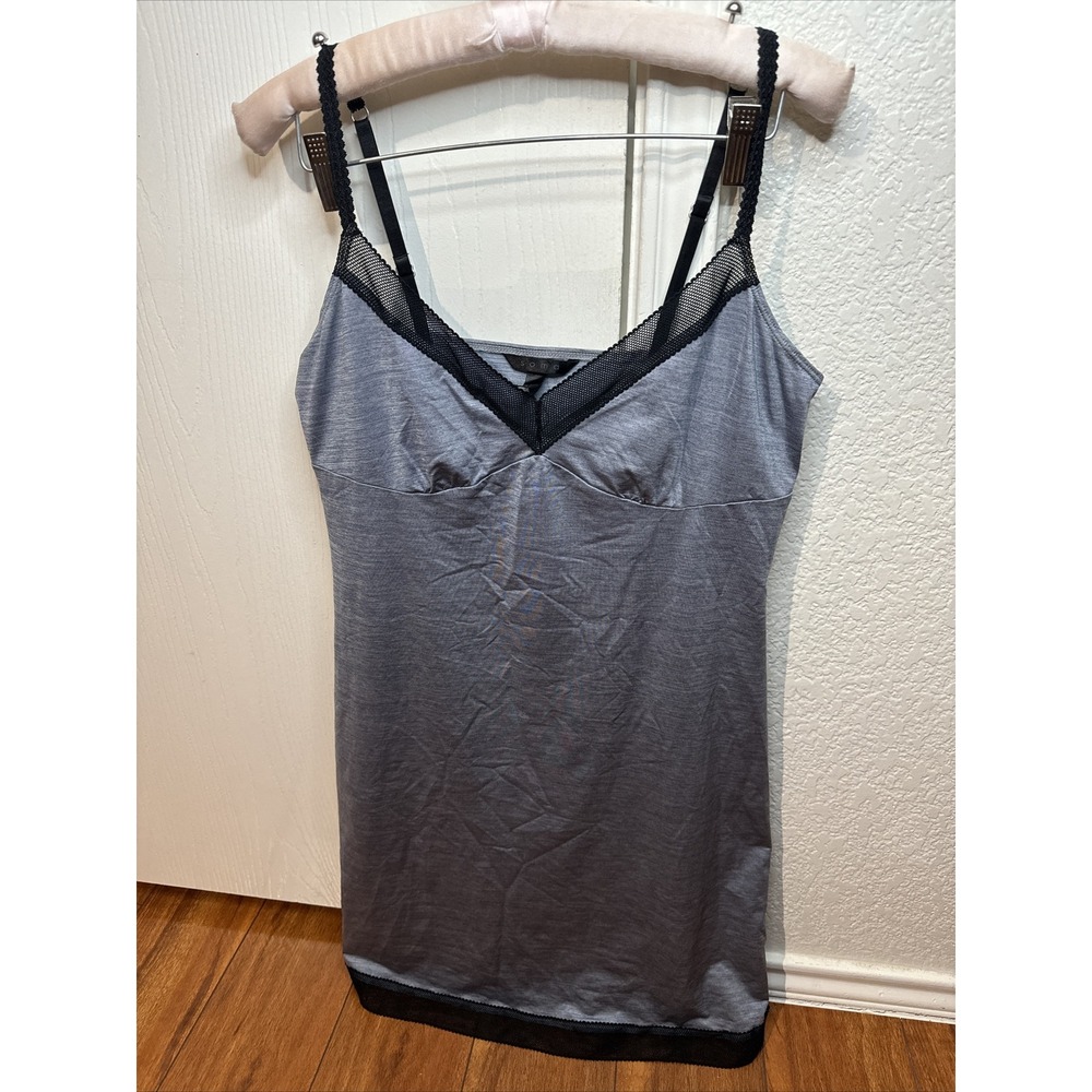 Soma Small Nylon Sleeping Gown Babydoll EUC Gray Net Trim